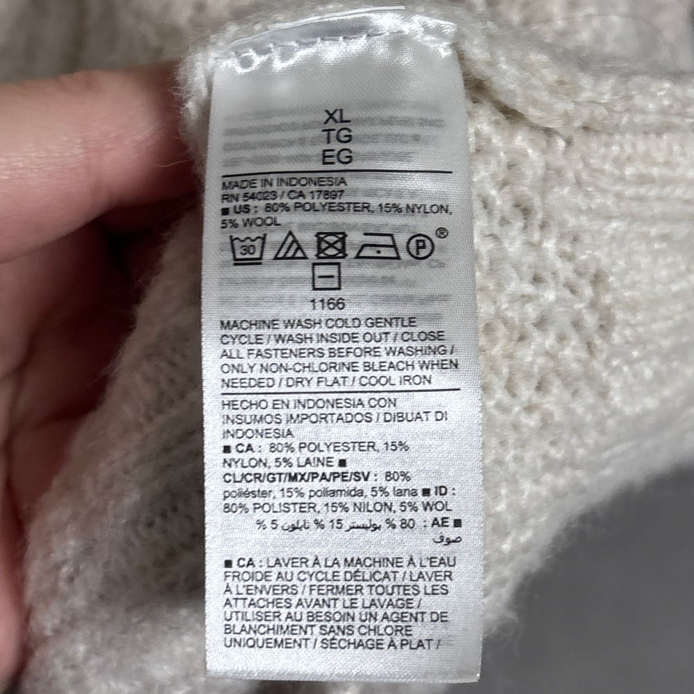 Old Navy Cardigan XL Beige Wool Blend Cable Knit Chunky Fisherman Sweater Crop - Picture 8 of 10